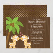 Invitation jumelle neutre de baby shower de girafe (Devant / Derrière)