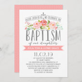 Invitation jumelle rose de baptême de filles de la (Devant / Derrière)