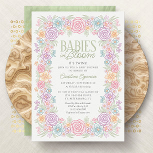 Invitation Jumelles Bébés en fleurs Fête prénatale florale