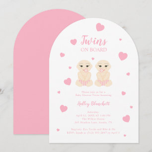 Invitation Jumelles Capricieuses Fête de Naissance Cœurs Rose