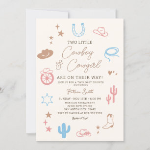 Invitation Jumelles Cowgirl et Cowboy occidentaux modernes Ba