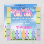 Invitation JUMELLES de FILLE d'invitations de BABY SHOWER ! (Devant / Derrière)