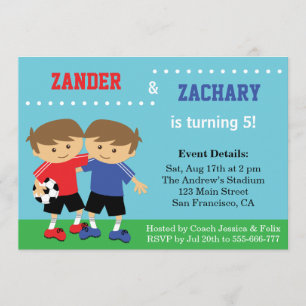 Invitation Jumelles de foot adorables, Fête d'anniversaire d'