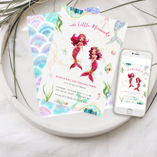 Invitation Jumelles   Fête d'anniversaire de sirène à paillet