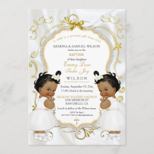 Invitation Jumelles filles baptême christening or Gold Ethniq