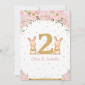 Invitation Jumelles jumelles Bunny Rabbit 2e anniversaire (Dos)