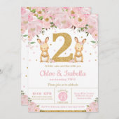 Invitation Jumelles jumelles Bunny Rabbit 2e anniversaire (Devant / Derrière)