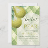 Invitation Jumelles Perfect Pear Vert Gingham Baptême de Bébé (Devant)