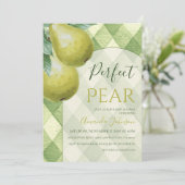 Invitation Jumelles Perfect Pear Vert Gingham Baptême de Bébé (Debout devant)