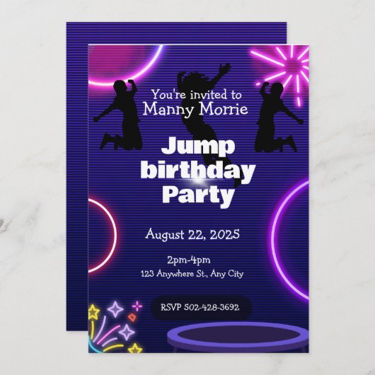 Invitation Jump anniversaire fête (Devant / Derrière)