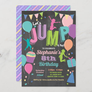 Invitation Jump anniversaire. Filles en trampoline