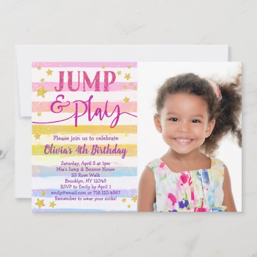 Invitation Jump Anniversaire pour Filles Bounce Pa (Devant)