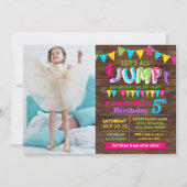 Invitation Jump anniversaire trampoline bondir maison rose fê (Devant)