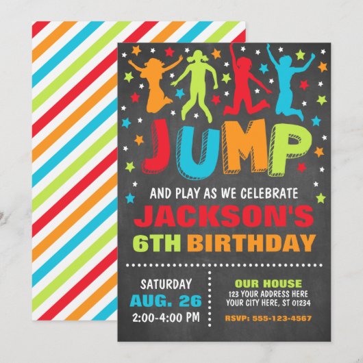 Invitation Jump Anniversaire, Trampoline Bounce Ho (Devant / Derrière)