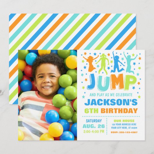 Invitation Jump Anniversaire, Trampoline Bounce Ho (Devant / Derrière)