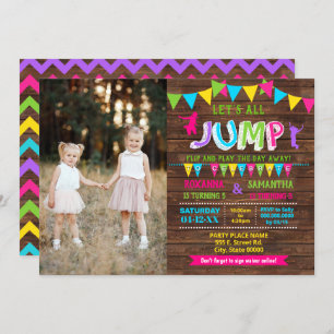 Invitation Jump anniversaire trampoline combiné rose