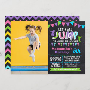 Invitation Jump anniversaire trampoline rose palkboard photo
