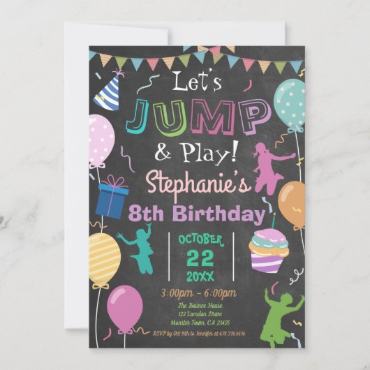 Invitation Jump Birthday Chalkboard Kid Trampoline Party (Devant)