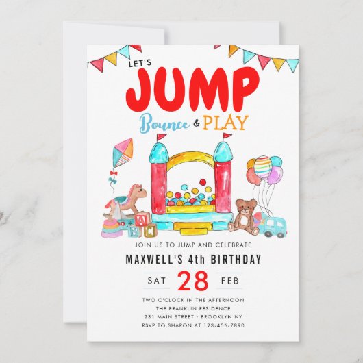 Invitation Jump Bounce House Trampoline Park Anniversaire (Devant)