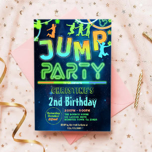 Invitation Jump Bounce Neon Jumping Trampoline Anniversaire
