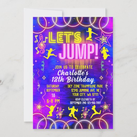 Invitation Jump Bounce Neon Pink Trampoline Anniversaire (Devant)