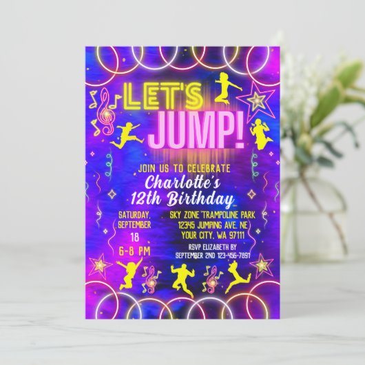 Invitation Jump Bounce Neon Pink Trampoline Anniversaire (Debout devant)