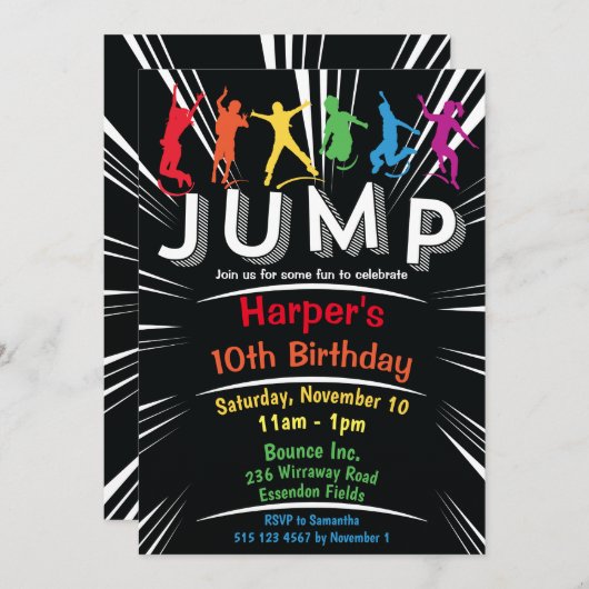 Invitation Jump Bounce Trampoline fête d'anniversaire (Devant / Derrière)