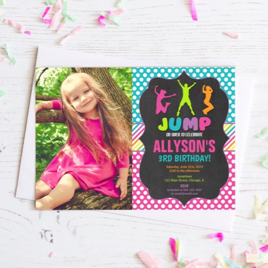 Invitation Jump bounce trampoline fête d'anniversaire photo