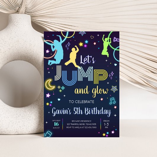 Invitation Jump et Glow Trampoline fête d'anniversaire