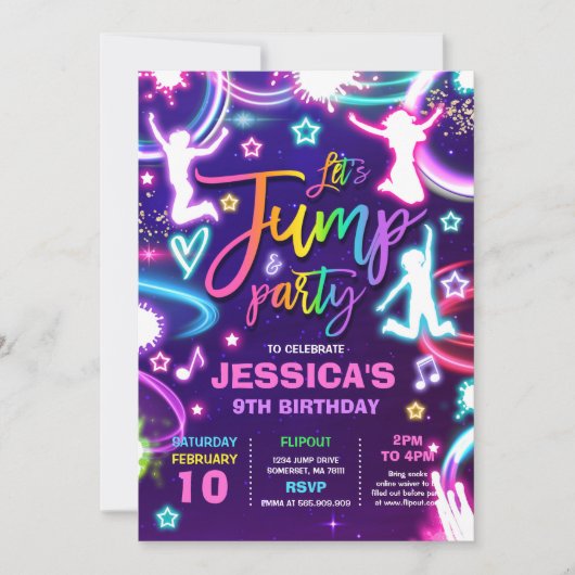 Invitation Jump fête d'anniversaire Neon Glow Jump Party (Devant)