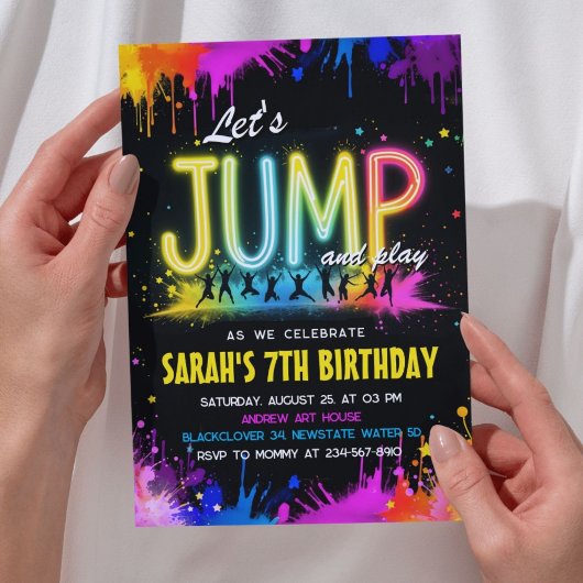 Invitation Jump Party - Neon Splash Anniversaire