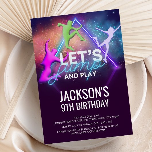 Invitation Jump Party Neon Trampoline Anniversaire