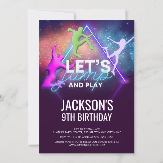 Invitation Jump Party Neon Trampoline Anniversaire (Devant)
