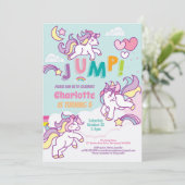Invitation Jump party unicorne fille anniversaire pastel coul (Debout devant)