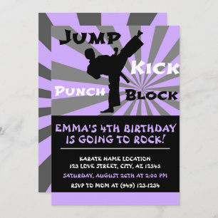 Invitation Jump Punch Kick Block Karate Party Anniversaire