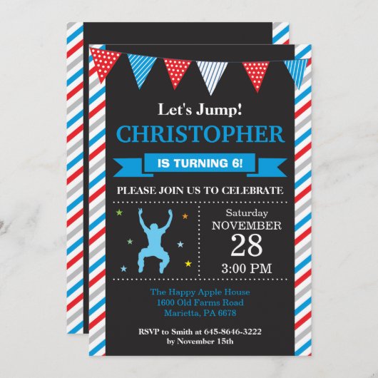 Invitation Jump Trampoline fête d'anniversaire (Devant / Derrière)