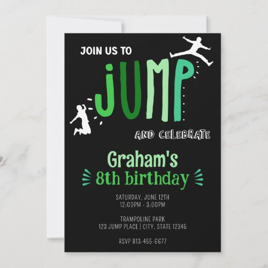 Invitation Jump Trampoline Park pour enfants fête d'anniversa (Devant)