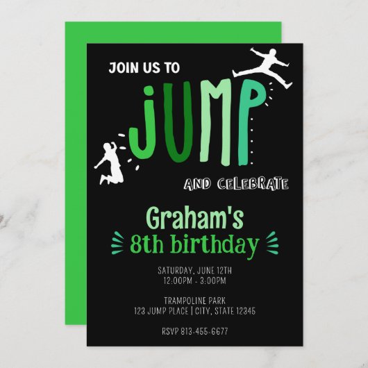 Invitation Jump Trampoline Park pour enfants fête d'anniversa (Devant / Derrière)