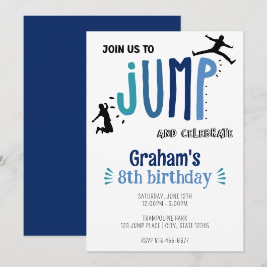 Invitation Jump Trampoline Park pour enfants fête d'anniversa (Devant / Derrière)