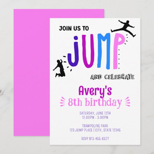 Invitation Jump Trampoline Park pour enfants fête d'anniversa (Devant / Derrière)