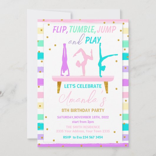 Invitation Jump Tumble and Play Gymnastics Birthday Party (Devant)