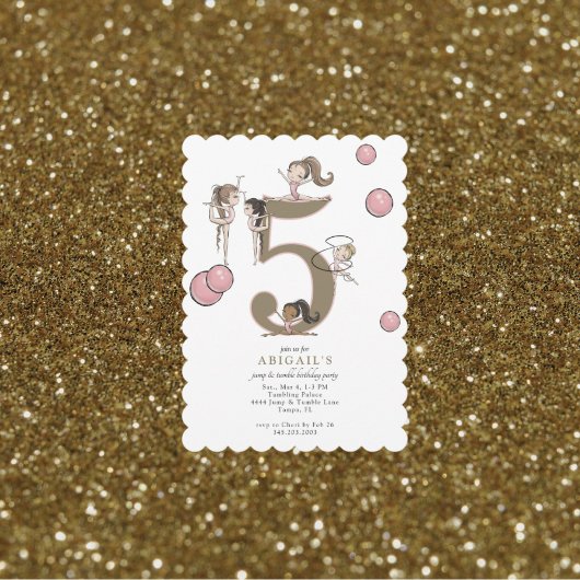 Invitation Jump & Tumble Gymnastics White 5th Birthday Party