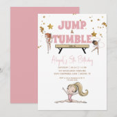 Invitation Jump & Tumble Gymnastique Anniversaire Fête Rose (Devant / Derrière)