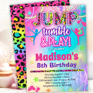 Invitation Jump Tumble & Jouer Rainbow Leopard Gymnastique