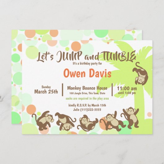 Invitation Jump Tumble Monkey Jungle Anniversaire (Devant / Derrière)
