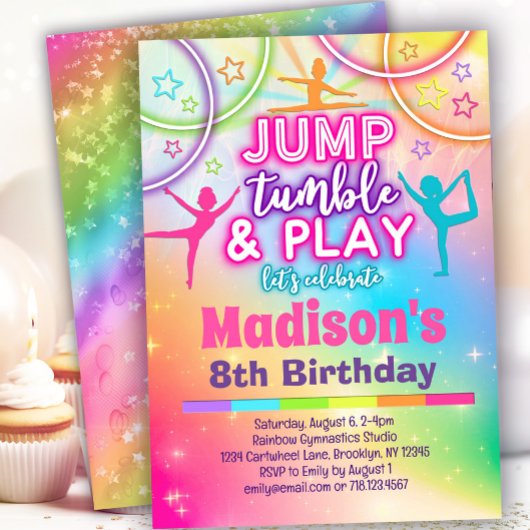 Invitation Jump Tumble & Play Rainbow Gymnastique Anniversair