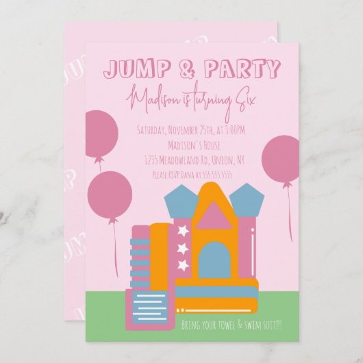 Invitation Jumping Bounce House Balloon Anniversaire (Devant / Derrière)