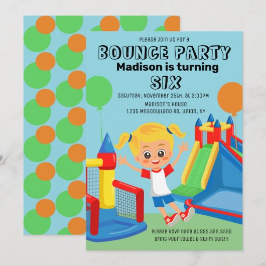 Invitation Jumping Bouncing Party Bounce House Anniversaire (Devant / Derrière)