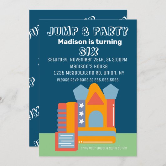 Invitation Jumping Bouncing Party Bounce House Anniversaire B (Devant / Derrière)