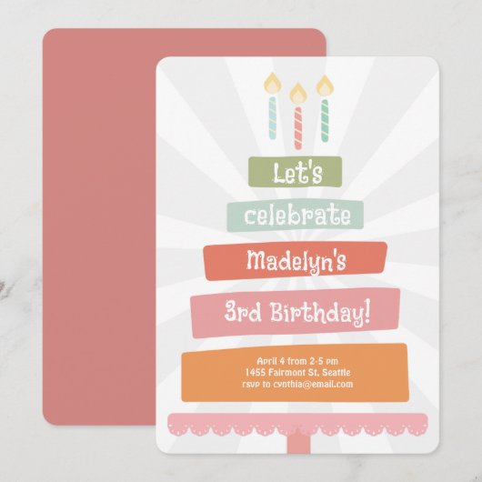 Invitation Jumping gâteau d'anniversaire (Devant / Derrière)